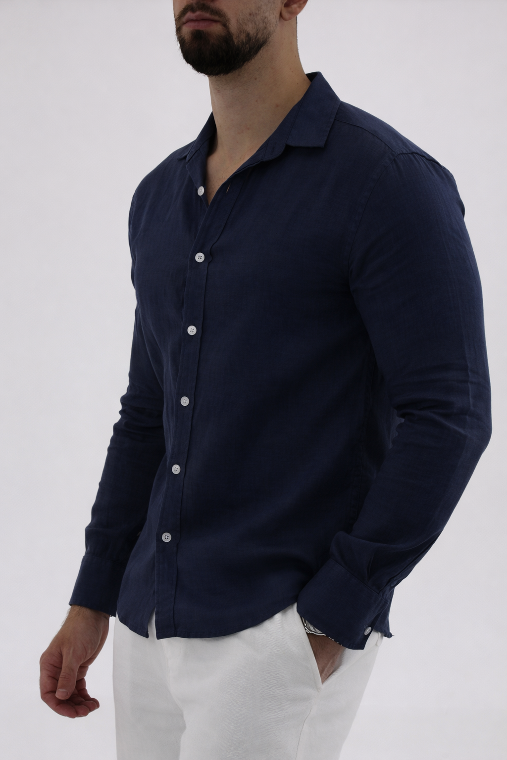 Linen LS Shirt Navy blue