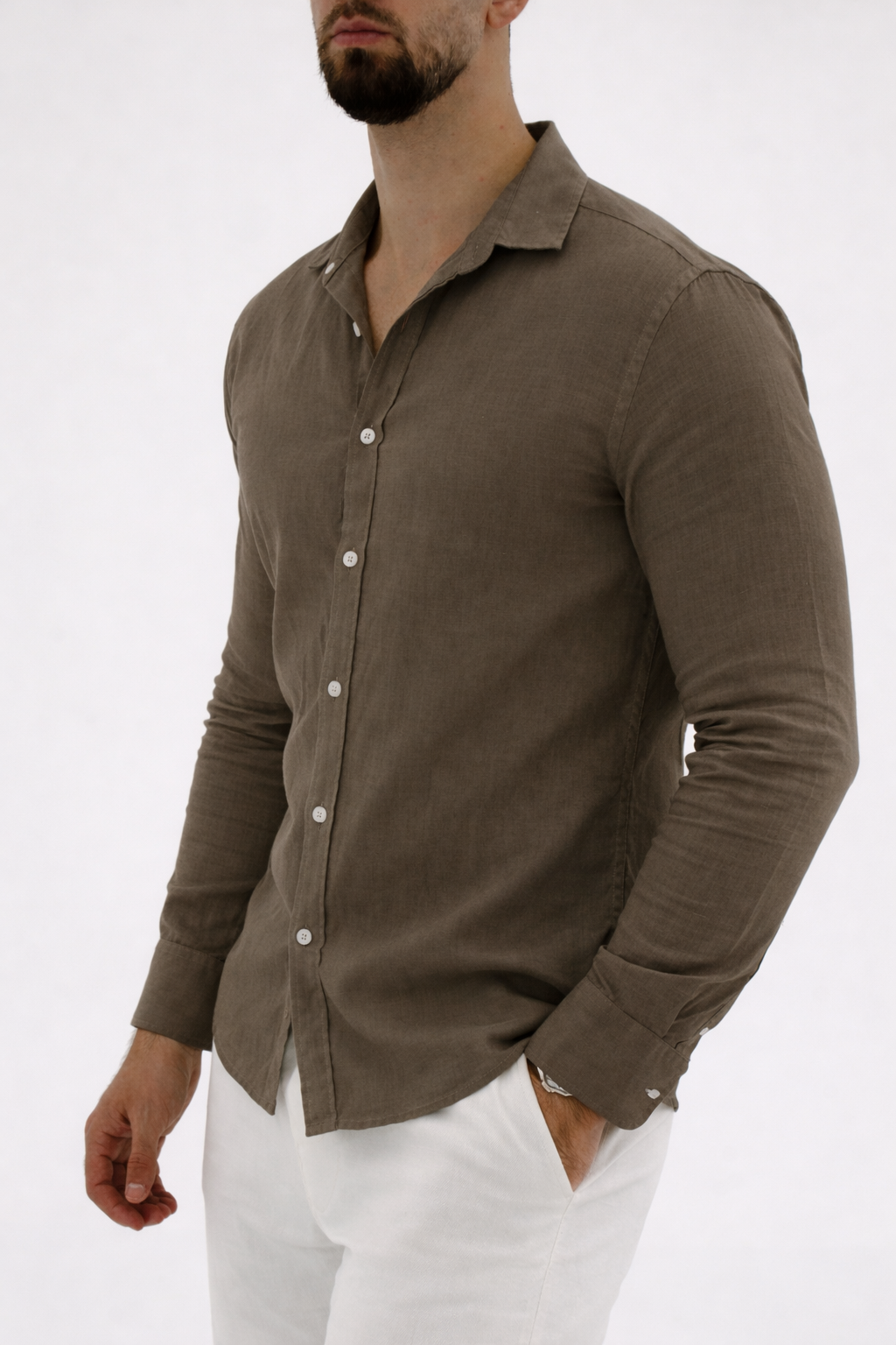 Linen LS Shirt Olive Green