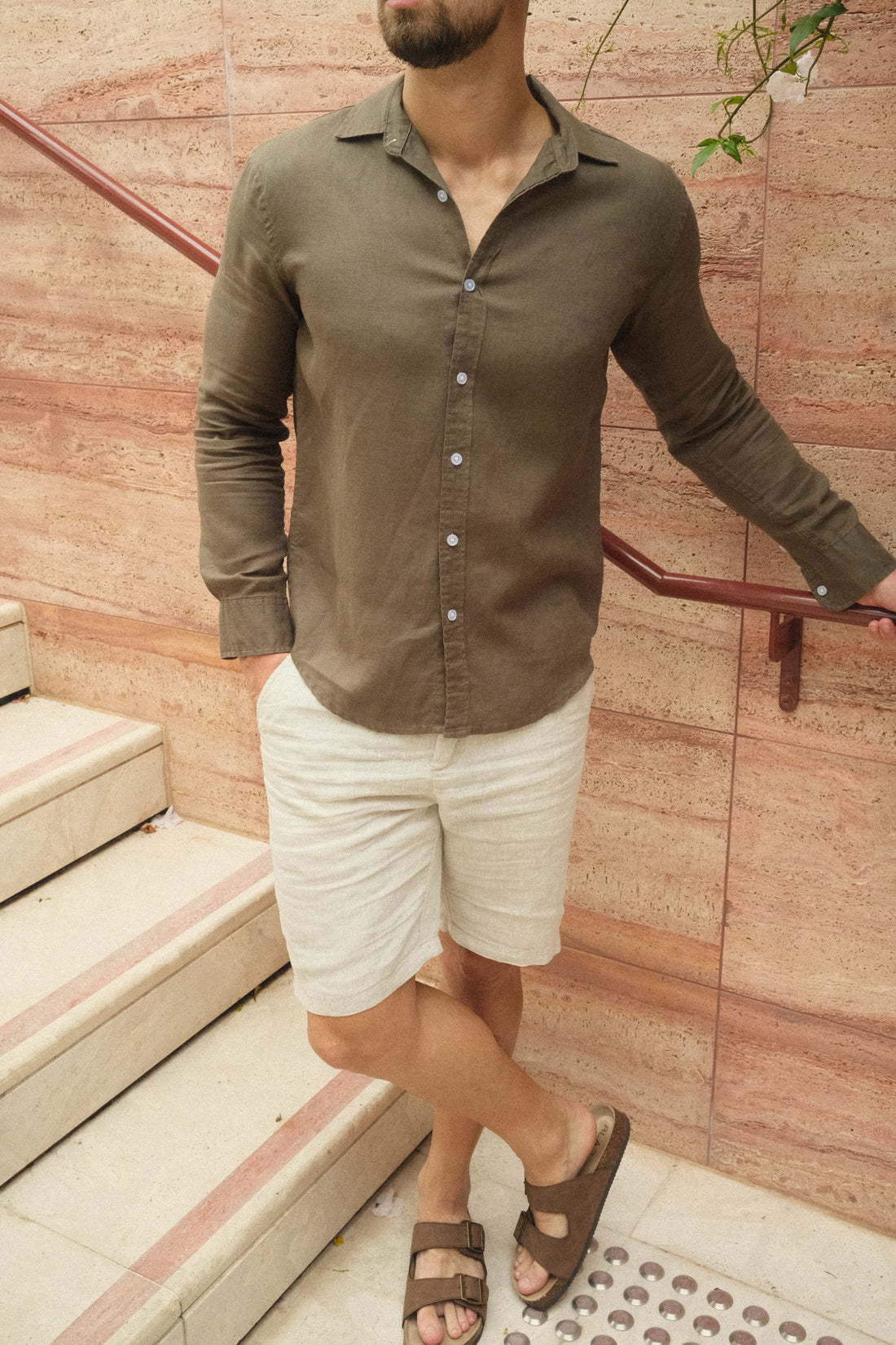 Linen LS Shirt Olive Green