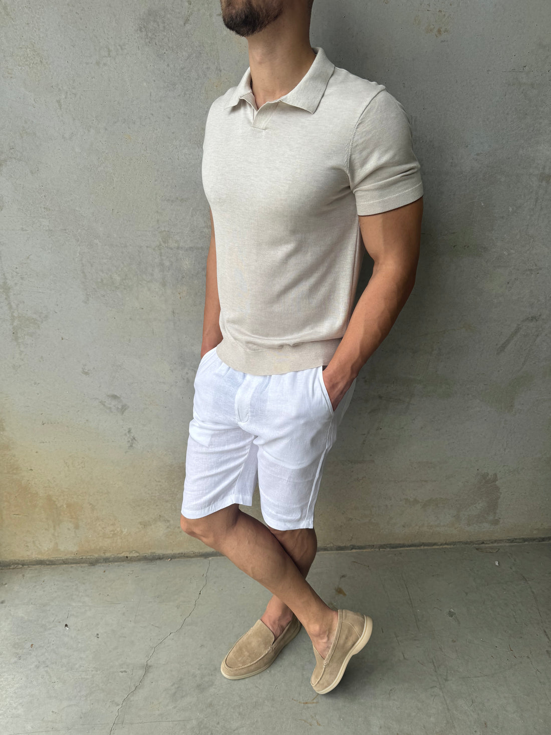 Open Colar Polo Beige