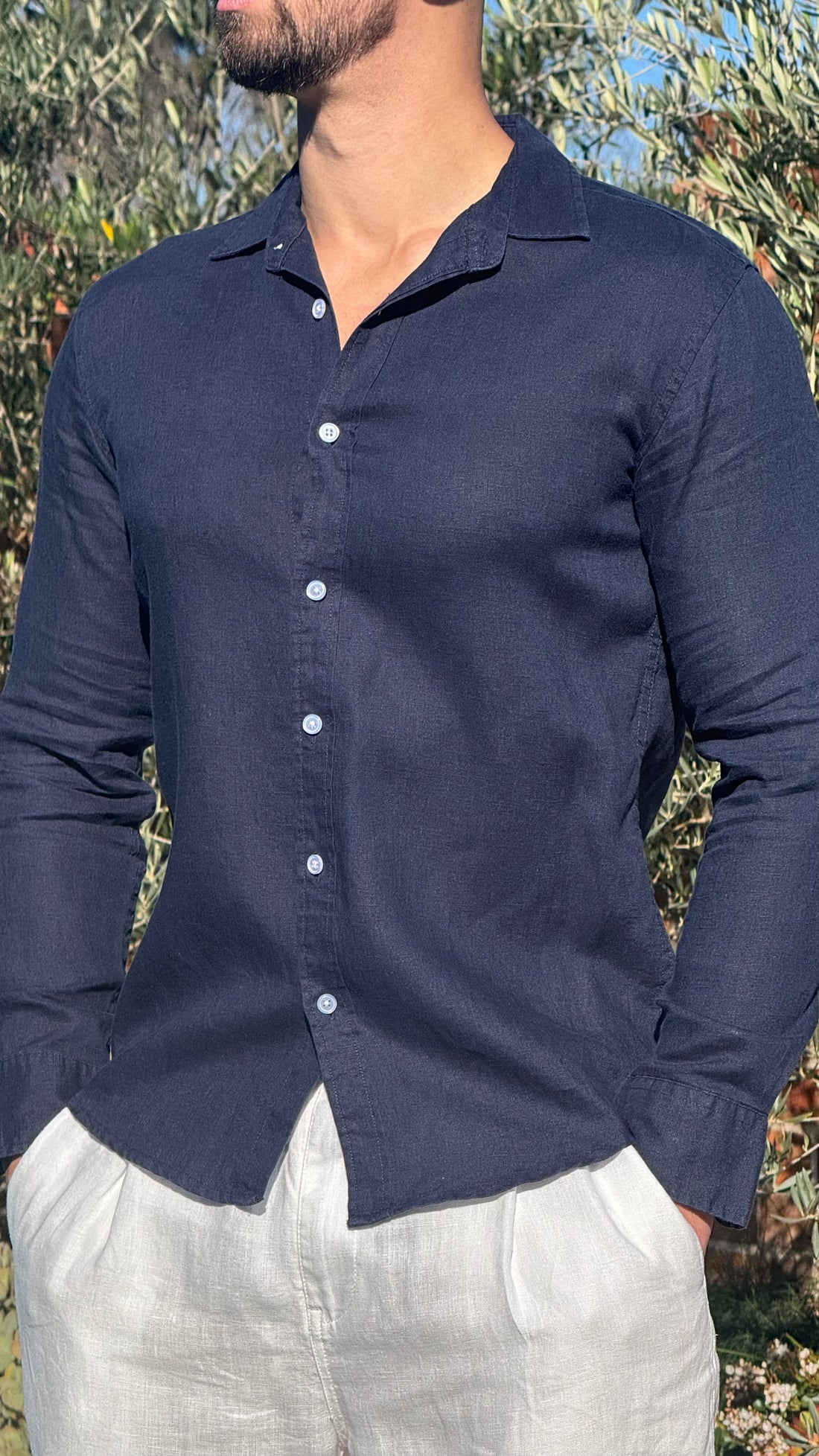 Linen LS Shirt Navy blue