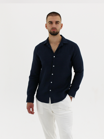 Linen LS Shirt Navy blue